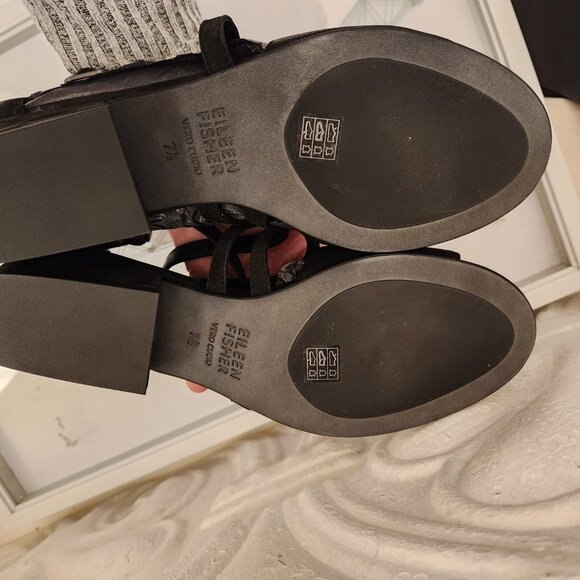 Eileen Fisher Black Leather "Kyra" Block Heeled Sandals. NIB. Size: various - Picture 7 of 15